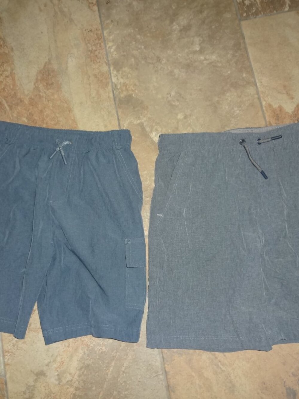 Lot 2-Tommy Bahama Boys L 10/12 Active Elastic Waist Drawstring Shorts Gray/blue